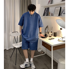 1港风模麂皮绒大码M-5XL短TDT8766P23DK8767P32套装TZ8757P55，男装休闲套装，星座226-2