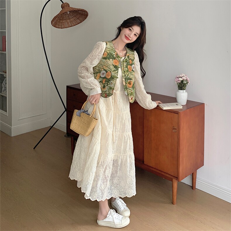 超好看提花马甲连衣裙套装女2025春季新款法式设计感仙女裙两件套图片