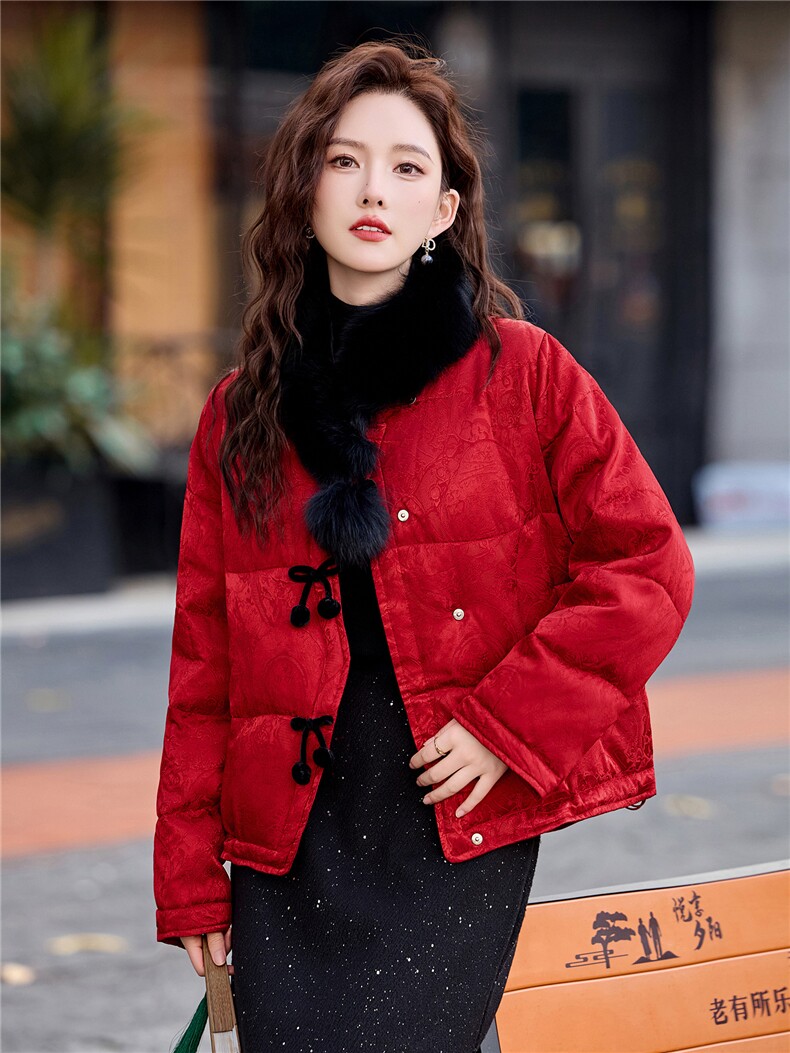 【现货现货】2026冬季新款新中式羽绒服女短款90白鸭绒真毛领现货,女装羽绒服,一安秀