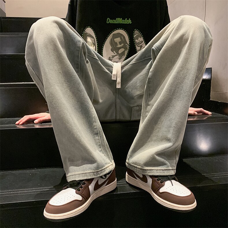 秋冬新款秋冬阔腿拖地牛仔裤男宽松水系复古直筒裤B382/G63/P50，男装牛仔裤，电商B381-1