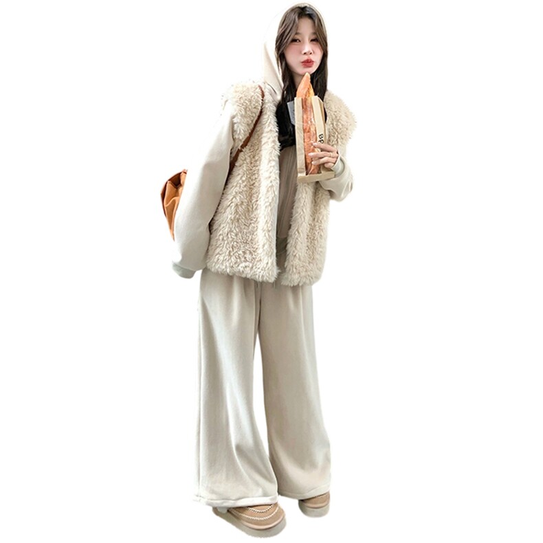 现货2D078-Y3384-P285K399加厚休闲套装+羊羔毛马甲3件套2色,女装棉衣/棉服,2D078
