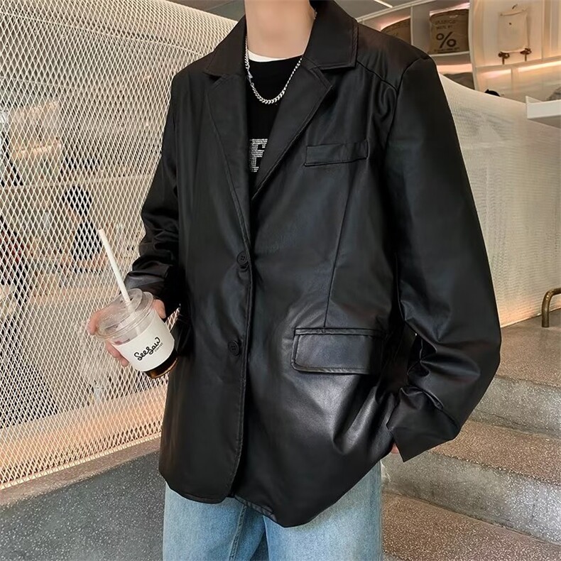 外套男春秋款美式高街痞帅皮衣夹克宽松休闲机车服休闲小西服,男装夹克,星座716-4