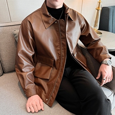 秋季翻领皮夹克男刺绣男士皮衣外套盖袋潮流A266-PY007-特P40，男装夹克，电商A266