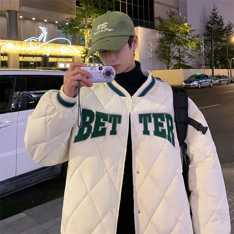 男士格子加厚棉衣男冬季字母绣花棉服棒球领棉袄A266-WMY2215-P75,男装棉衣,电商A266