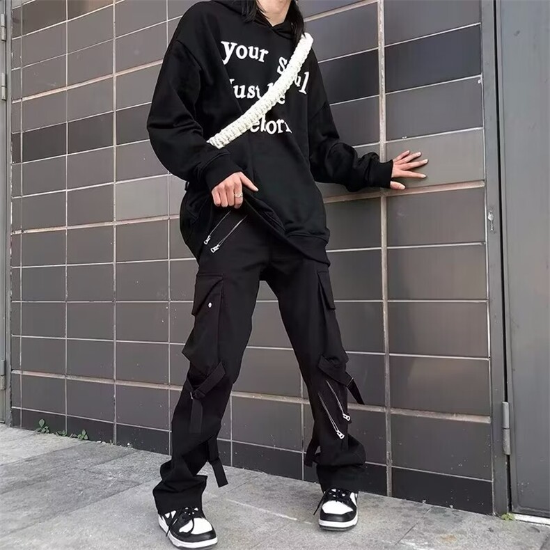 高街嘻哈hiphop长裤子风炸街绑带工装裤痞帅男KD1036,男装工装外套,星座1116A（原606A-3）