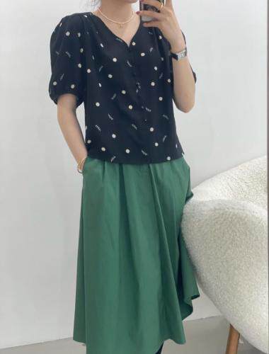 夏季碎花麻料上衣，女装，晗梦轩