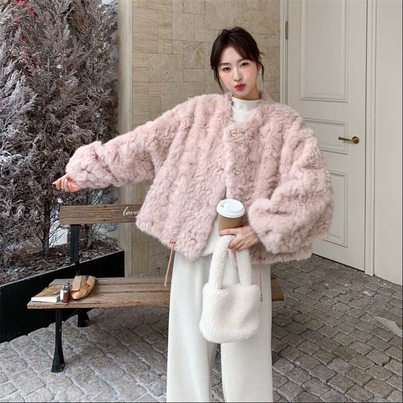 有货粉色环保毛皮毛一体外套2C090-9017-P170-K258,女装短外套,2C090
