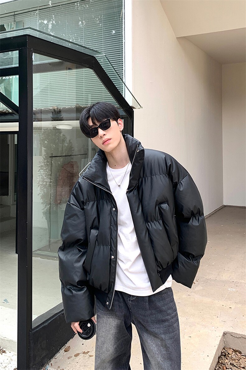 网图冬季立领PU皮棉服男美式复古宽松加厚面包服外套-A2355TP78,男装棉衣,电商B241