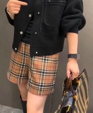 欧洲站2021秋季新款松紧腰双口袋休闲显瘦阔腿短裤，其它，L·H·X