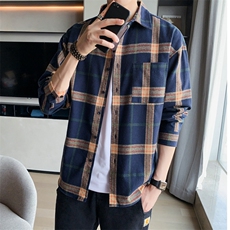 男士格子外套长袖衬衫宽松春秋新款潮流上衣服DF01T，男装衬衫，电商A102