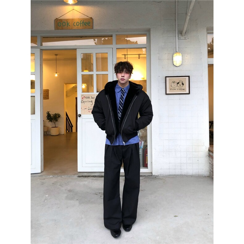 美式复古高级感重磅仿兔毛连帽座山雕夹克棉服男冬季加绒棉衣外套,男装夹克,星座506A