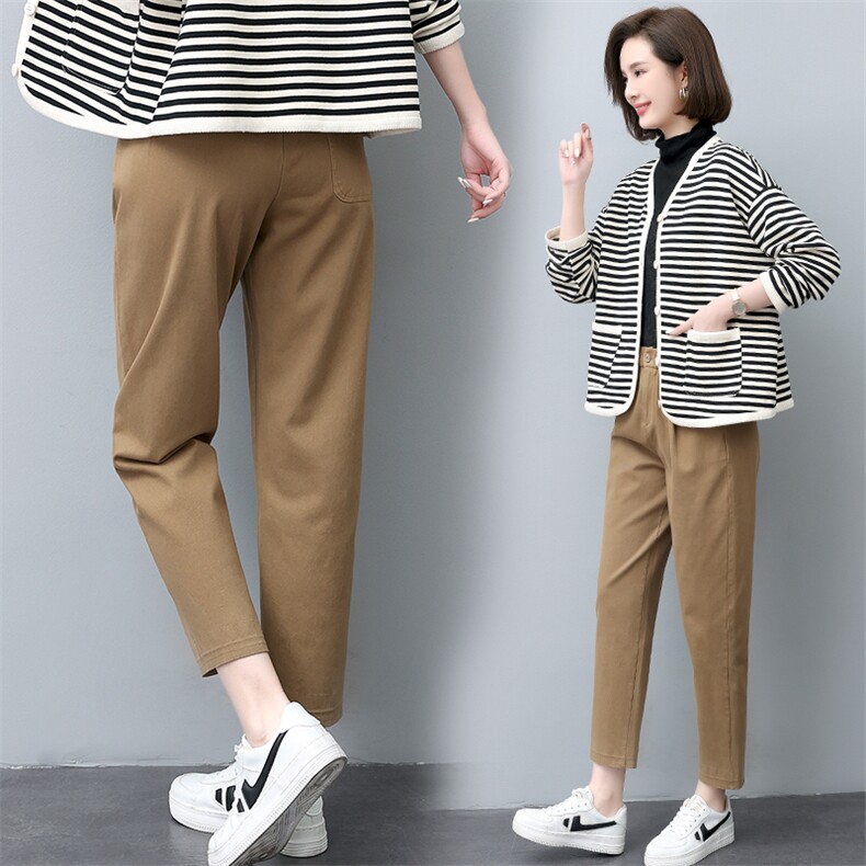 休闲裤女春秋2023新款洋气薄款中年妈妈显瘦小脚纯棉哈伦裤子,女装休闲裤,涵誉