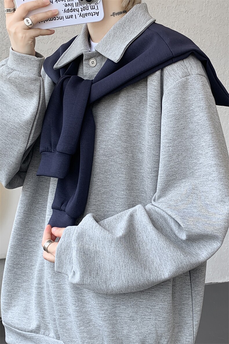 5XL-M潮流高级感披肩撞色拼接翻领百搭卫衣宽松弯刀长裤TZ113P118,男装休闲套装,电商D206-1