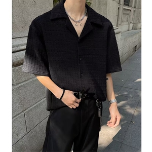 百搭肌理感提花短袖衬衫男夏季潮牌痞帅高级感休闲男装古巴领衬衣图片