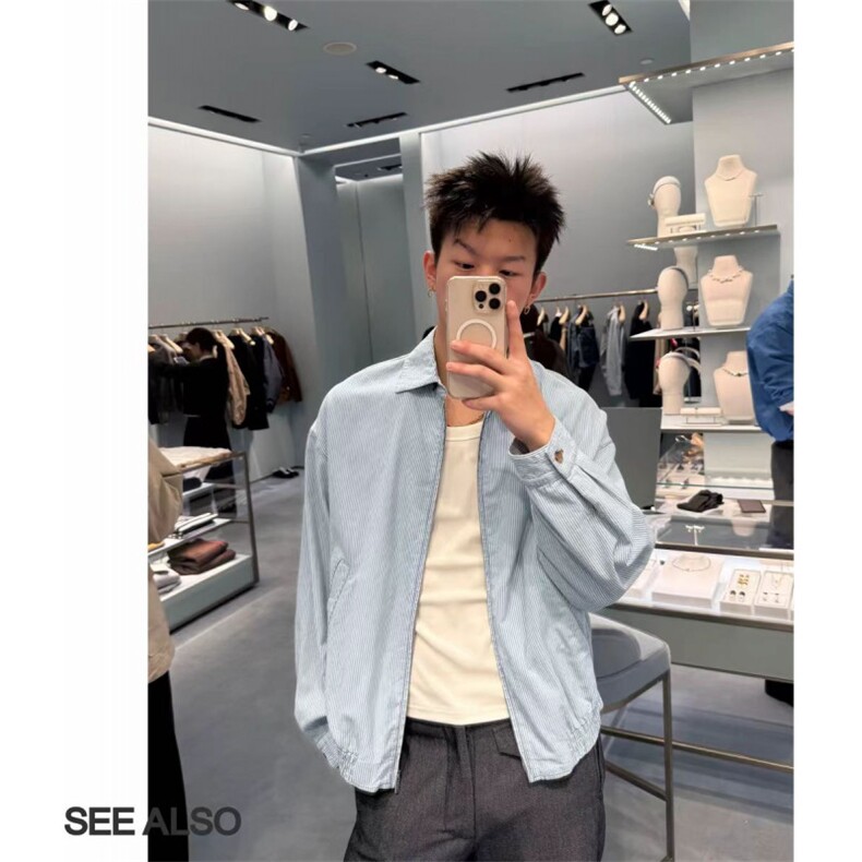 网图慎用 数据款欧若风松弛极简轻薄蓝白条纹翻领衬衫JK2582  P60图片