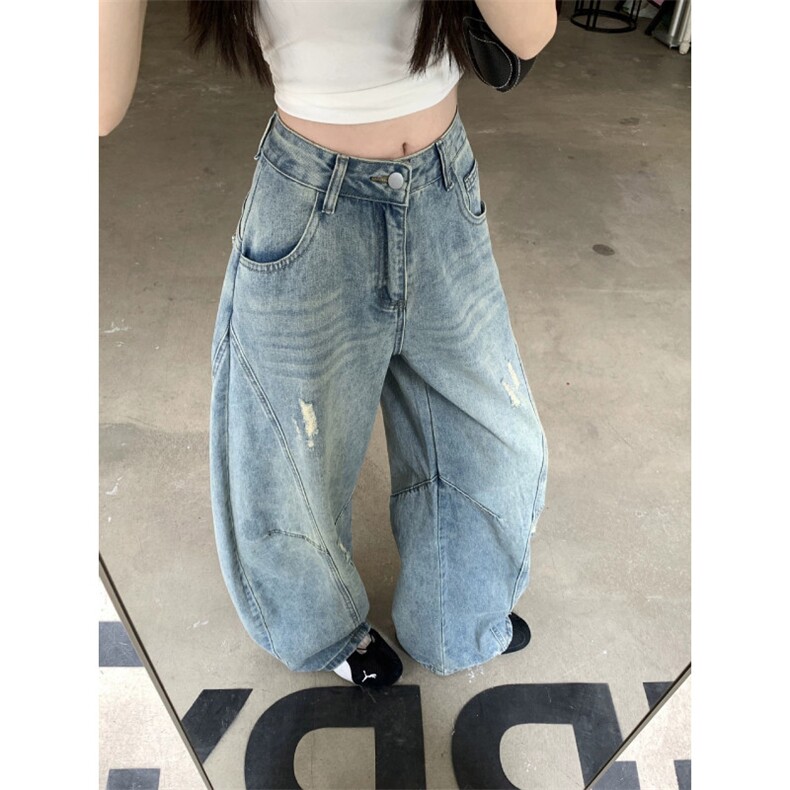 AK1849-P48新款显瘦破洞通勤形阔腿镰刀牛仔裤，女装休闲裤，星座617A-2