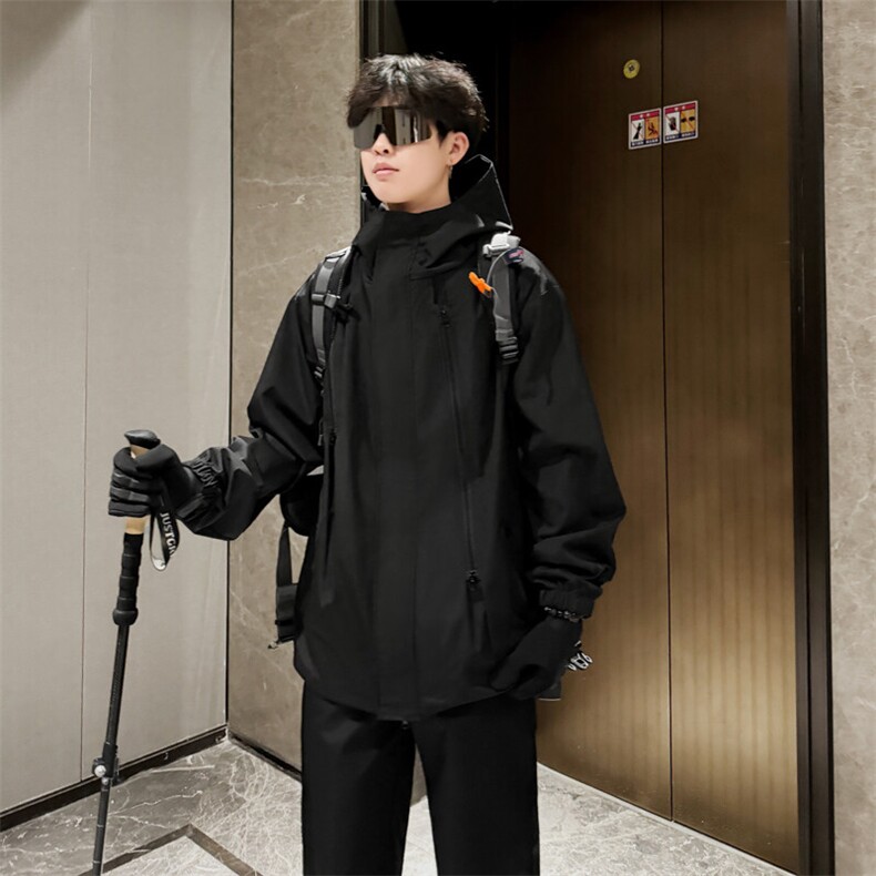 春季冲锋衣男大码男士防水夹克潮流连帽外套纯色A266-JK8018-P45，男装夹克，电商A266