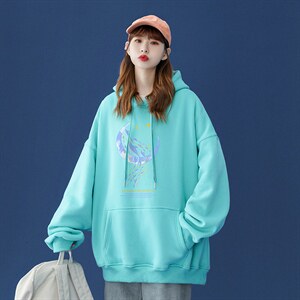 中性 秋季新款潮流圆领印花加绒宽松卫衣 W288  P30控48加绒P40图片