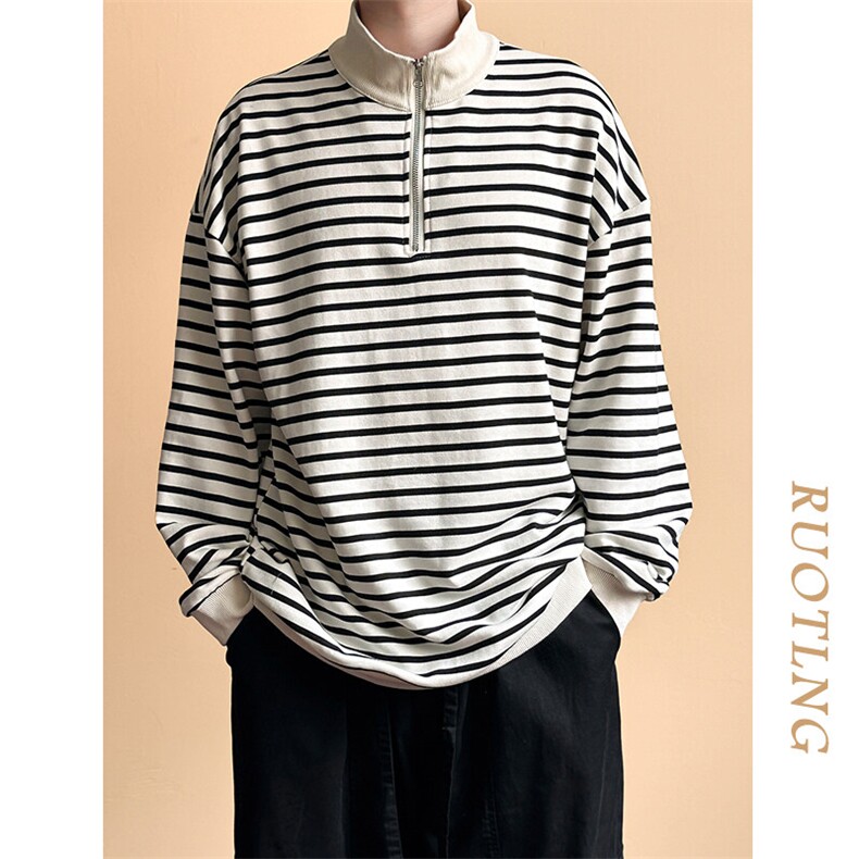2025秋-全棉现货潮牌宽松休闲条纹卫衣男上衣A351-AW2510-P75,男装卫衣,电商A351