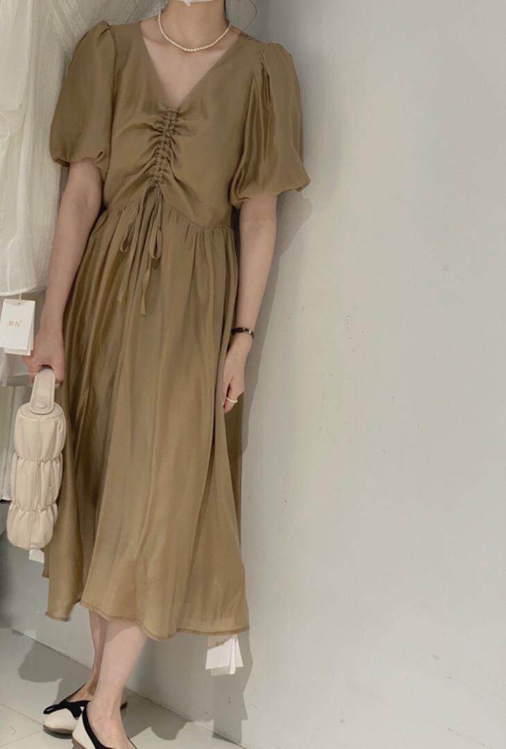 抽绳连衣裙，女装连衣裙，驿谷