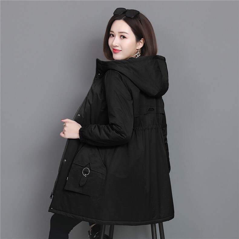 棉服女冬季中长款加棉加厚纯色百搭外套棉衣,女装棉衣/棉服,芙芮