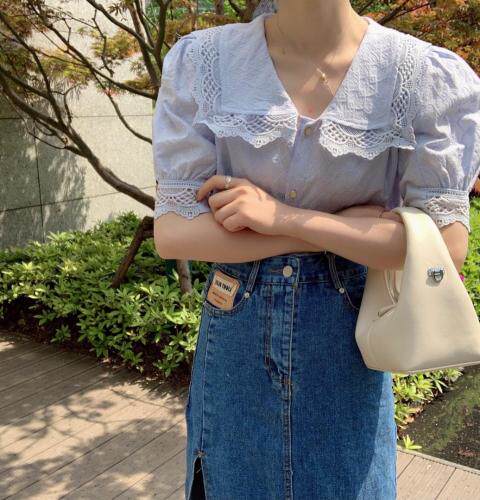 刺绣花翻领衬衣，女装，新袖