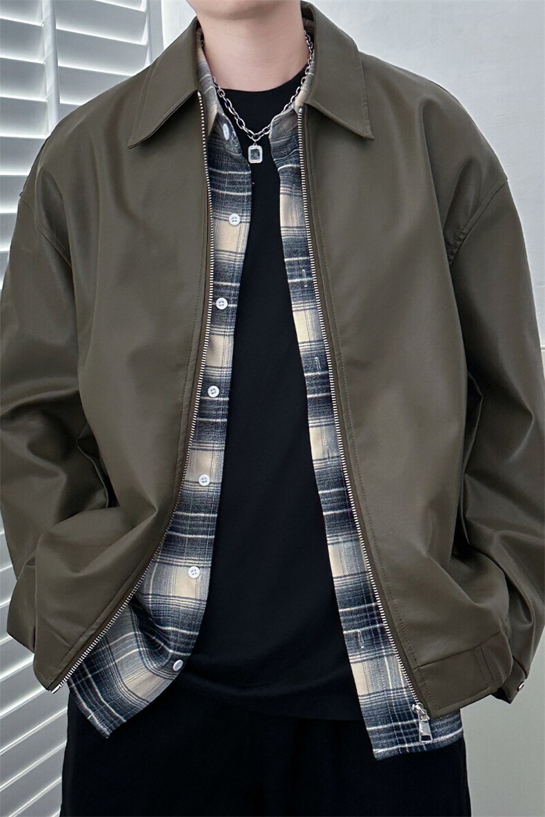 现货主推高质量皮衣外套男宽松皮夹克机车服A027-P95加绒P105,男装夹克,电商A351