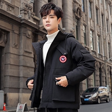 冬季工装连帽羽绒服男短款潮牌青年白鸭绒保暖休闲外套男DB58-P90，男装羽绒服，星座1210A