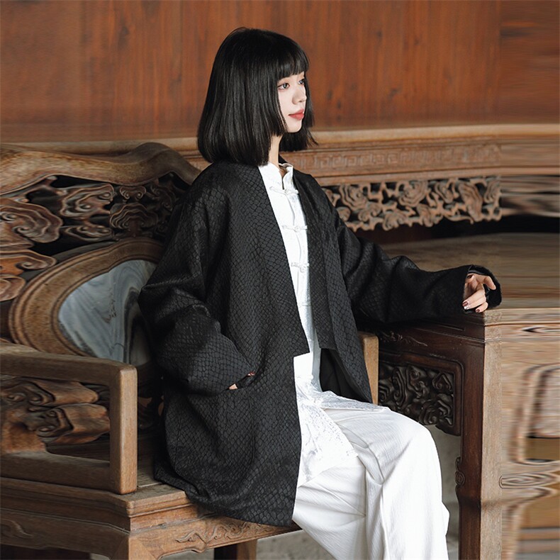 中性中式（将军）风蟒纹提花男女情款汉服道袍新中式开衫KS06，男装民族服装，星座305A（原312A-1）