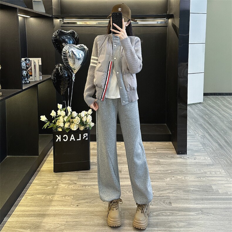 学院风女秋冬季新款短款针织拼接外套,女装棉衣/棉服,江南