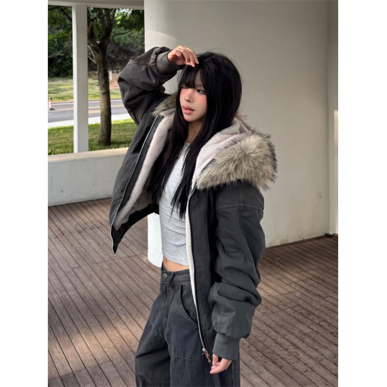 美式复古座山雕派克棉服外套男女冬季毛领连帽短款情侣棉衣,男装棉衣,星座506A