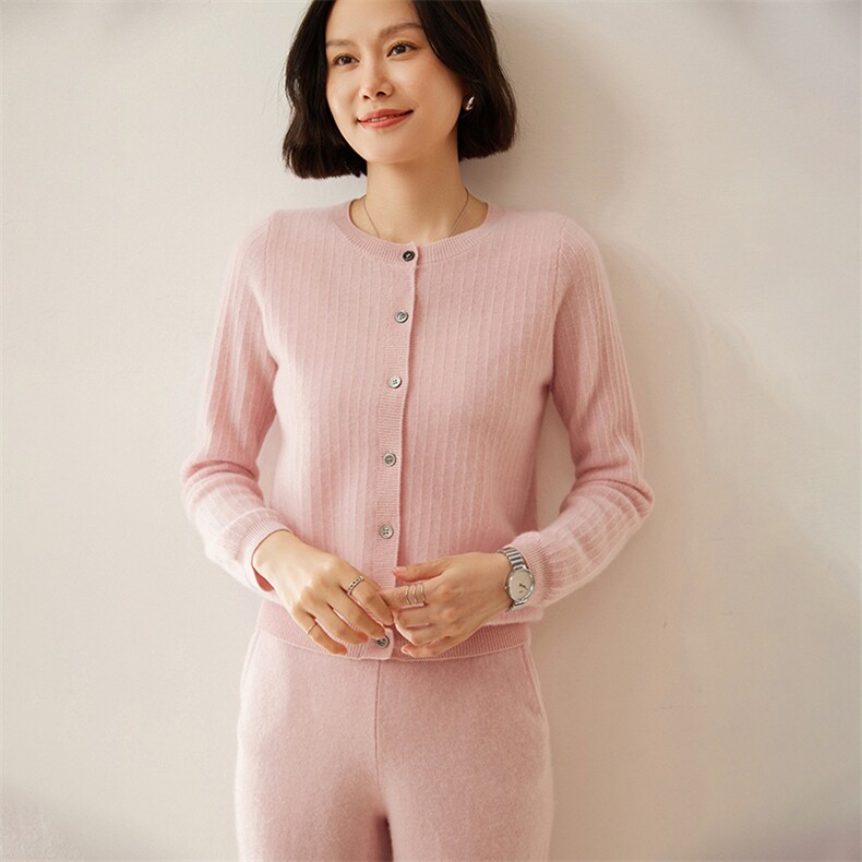 秋冬新款山羊绒开衫女士圆领外搭宽松毛衣外套短款针织衫扭花打底,女装羊绒衫,绒创羊绒
