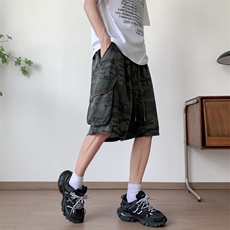 大口袋迷彩工装短裤男夏季美式高街阔腿中裤大码宽松潮牌四五分裤，男装牛仔裤，星座410-6（原星座1304-1）