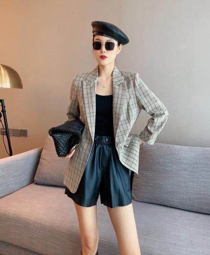 韩版修身时尚舒适格子西装，女装西装，咔蒂妮