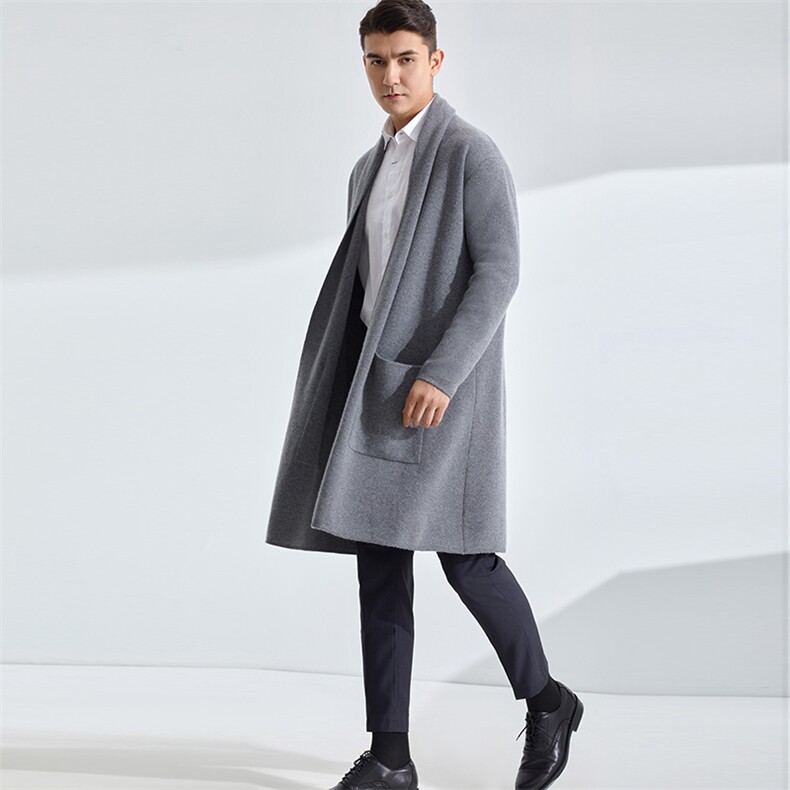 2025年秋季新款百搭男士四平加厚保暖长款开衫，男装羊绒套衫，牧群羊绒