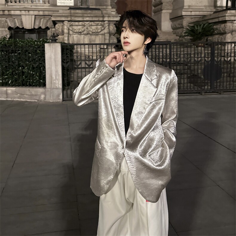 （自家图）肌理感西装外套2025春季高级感银色西服2012-P105,男装西服套装,星座910-5