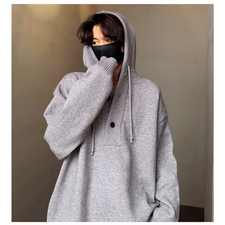 美式重磅灰色连帽毛衣男女秋冬潮牌高级感针织衫宽松慵懒风p65,男装针织衫/毛衣,电商C307