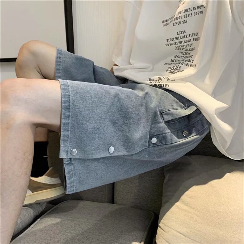 排扣牛仔短裤男夏季直筒五分裤潮牌ins港风情侣高街裤子D2828-P40,男装牛仔裤,星座1008
