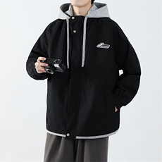 春秋款工装连帽假两件夹克潮流拼色宽松冲锋衣外套JK8310-P65，男装夹克，电商B306