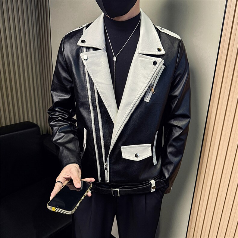 男士短款春秋季西装领机车皮夹克外套A368-QY6022-P118,男装夹克,电商A368