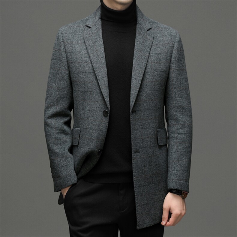 男士冬季新款双面呢西装领羊毛大衣中年加厚保暖呢子外套男装，男装毛呢大衣，电商B212（原钱塘6029）