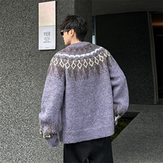 费尔岛加厚开衫毛衣男女时尚休闲潮流百搭美式情侣外套MY3688-p70，男装针织衫/毛衣，星座1008