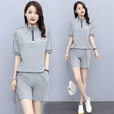 2021夏季新款简约时尚气质拉链领口设计休闲舒适两件套，女装套装/套裙，凯瑟曼