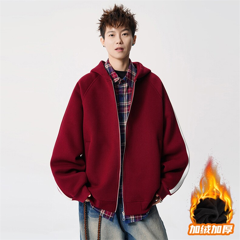 得物二开开衫拼接加绒卫衣男刺绣潮外套A266-WH022-P60加绒70，女装短外套，电商A266