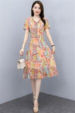 2021年夏季新款雪纺连衣裙长款印花连衣裙，女装连衣裙，欣贝拉