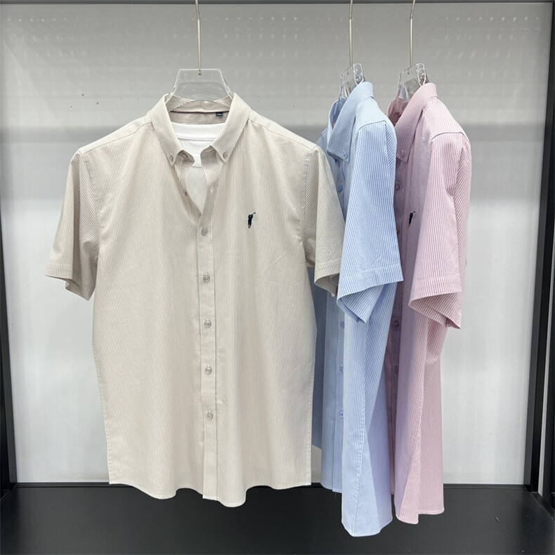 FN25057短袖衬衫2025夏季男士棉短袖衬衣刺绣保罗标纯棉衬衣,男装衬衫,钱塘207-1