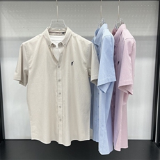 FN25057短袖衬衫2025夏季男士棉短袖衬衣刺绣保罗标纯棉衬衣，男装衬衫，钱塘207-1