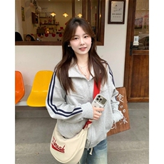立领春秋宽松灰色夹克卫衣男女潮2025新品百搭潮流网红上衣三条杠，男装夹克，星座506A