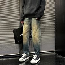 美式宽松复古黄泥直筒裤休闲牛仔裤男潮有大码902A/3702/P58，男装牛仔裤，星座902A