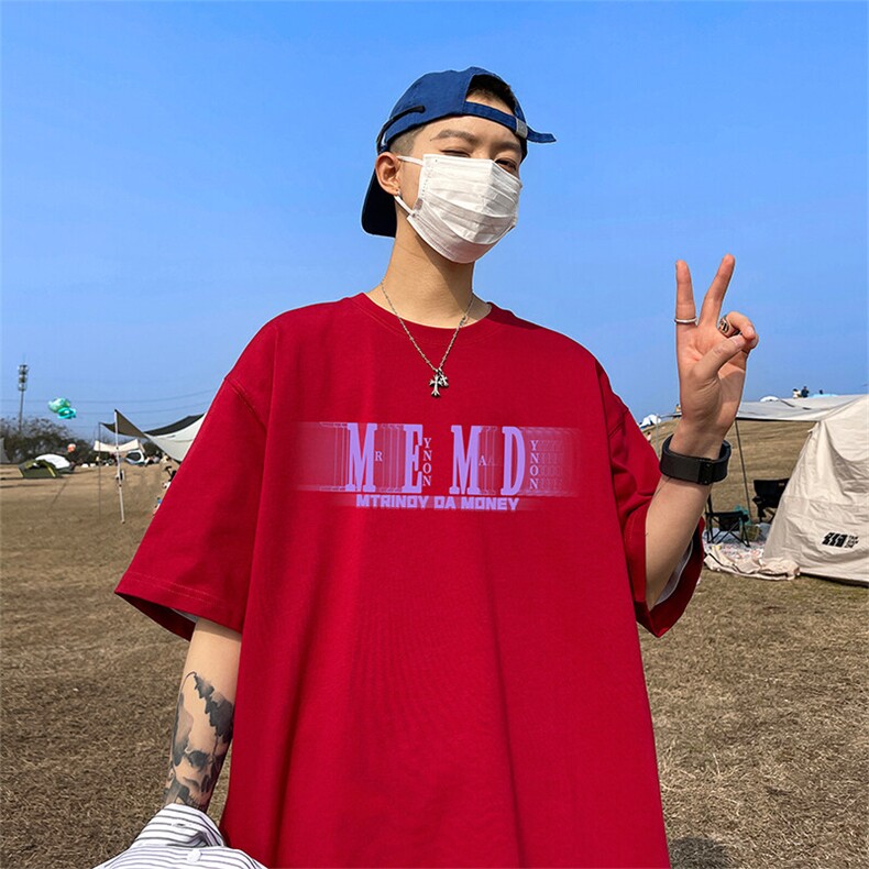 抖音得物二开现货供应220克夏装重磅美式高街宽松短袖t恤MT96,男装T恤,电商A486-1